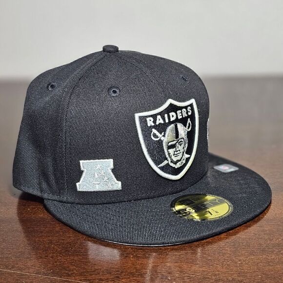 Las Vegas Raiders New Era Identity Hat 59FIFTY Black Silver Patches 7 1/8 Logos - Picture 9 of 12